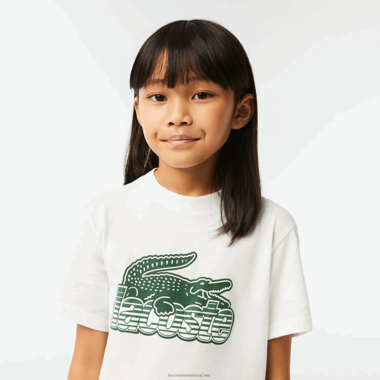 Lacoste T-shirt van biologisch katoen met contrasterende print 0828H3006 wit 70v kinderen