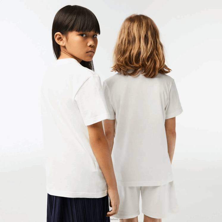 Lacoste T-shirt van biologisch katoen met contrasterende print 0828H3006 wit 70v kinderen