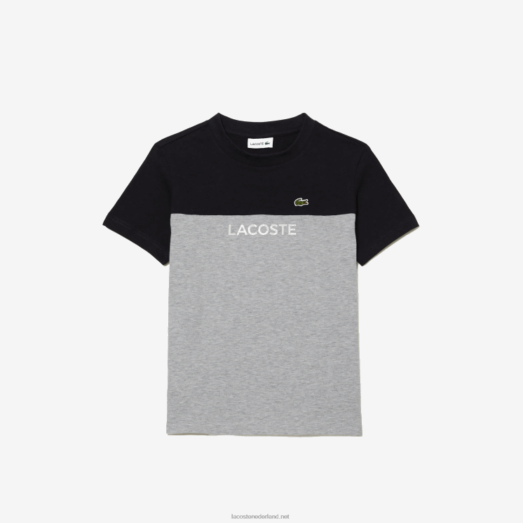 Lacoste T-shirt van biologisch katoenen jersey met kleurvlakken 0828H3015 marineblauw grijs chine e6a kinderen