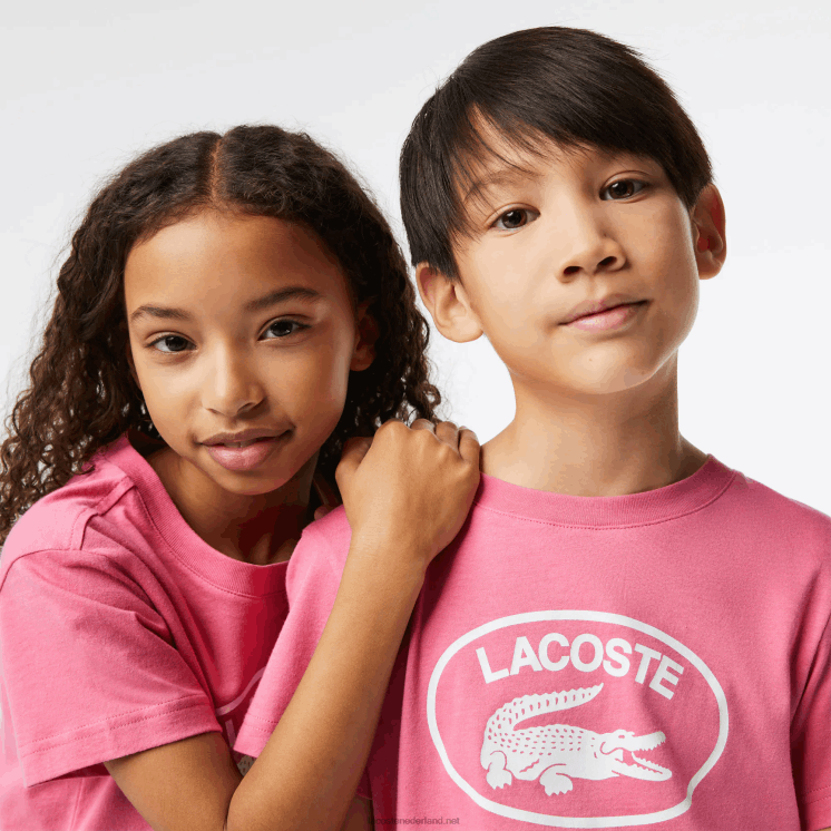 Lacoste T-shirt van katoenen jersey met contrasterend merk 0828H3029 roze 2r3 kinderen