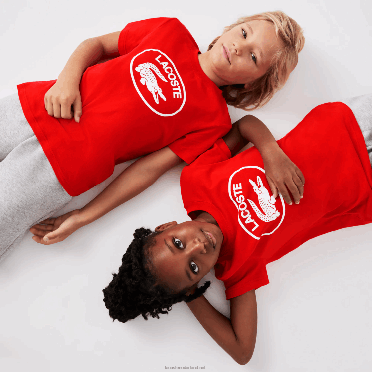 Lacoste T-shirt van katoenen jersey met contrasterend merk 0828H3030 rode f8m kinderen