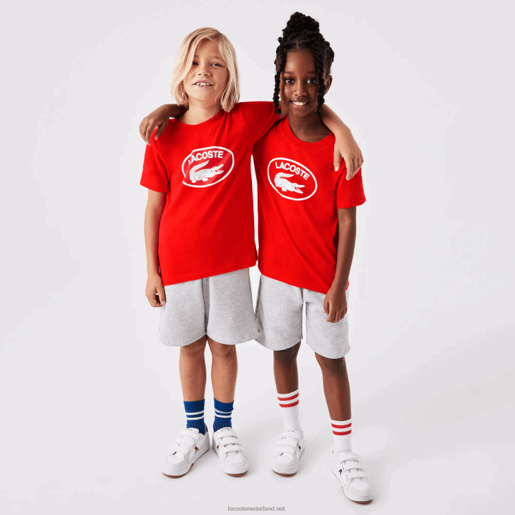 Lacoste T-shirt van katoenen jersey met contrasterend merk 0828H3030 rode f8m kinderen