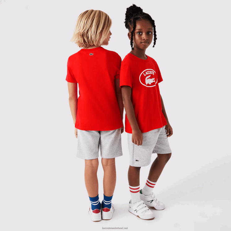 Lacoste T-shirt van katoenen jersey met contrasterend merk 0828H3030 rode f8m kinderen