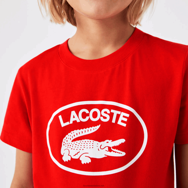 Lacoste T-shirt van katoenen jersey met contrasterend merk 0828H3030 rode f8m kinderen