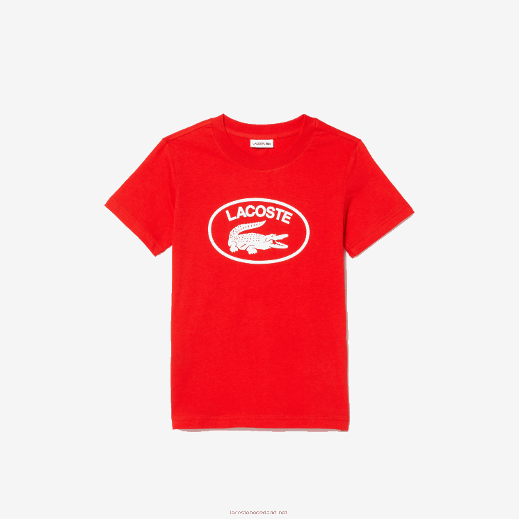 Lacoste T-shirt van katoenen jersey met contrasterend merk 0828H3030 rode f8m kinderen