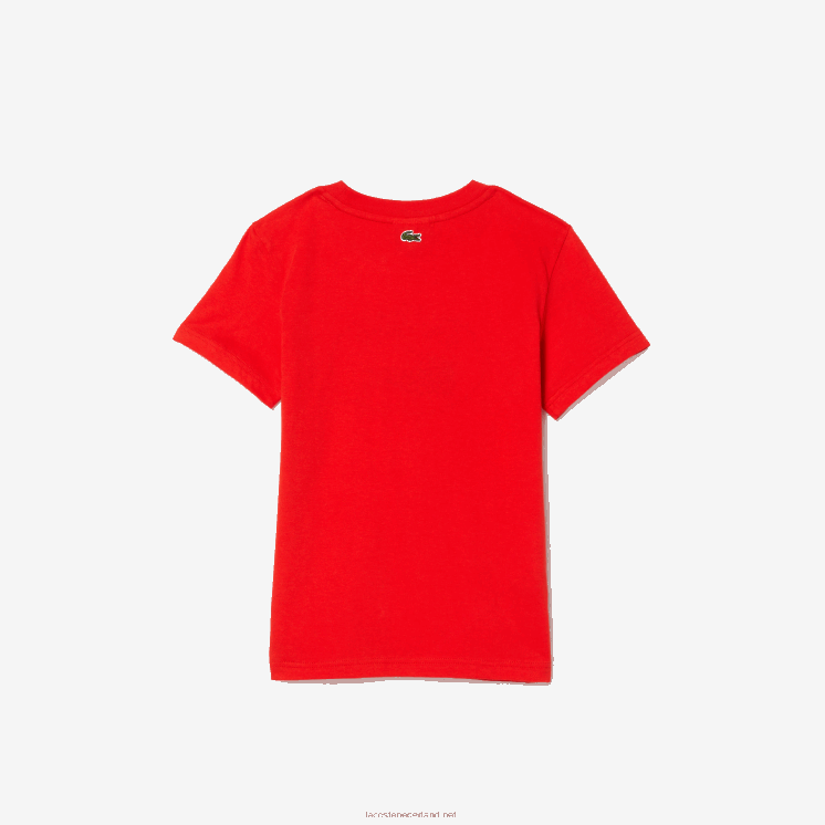 Lacoste T-shirt van katoenen jersey met contrasterend merk 0828H3030 rode f8m kinderen