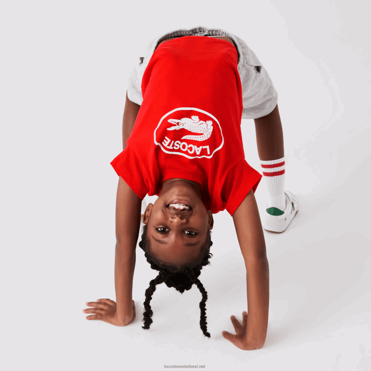 Lacoste T-shirt van katoenen jersey met contrasterend merk 0828H3030 rode f8m kinderen