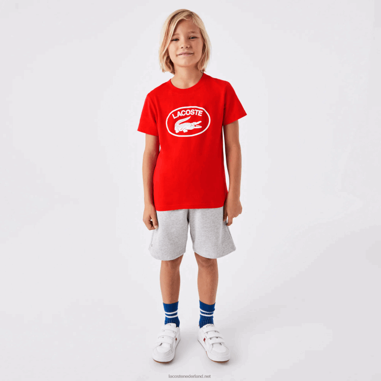Lacoste T-shirt van katoenen jersey met contrasterend merk 0828H3030 rode f8m kinderen