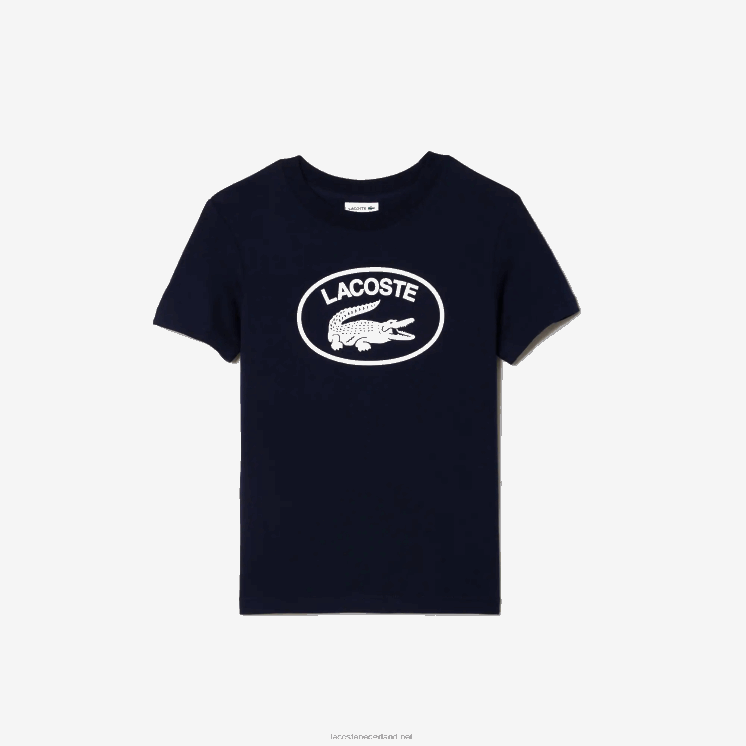 Lacoste T-shirt van katoenen jersey met contrasterend merk 0828H3134 marineblauw 166 kinderen