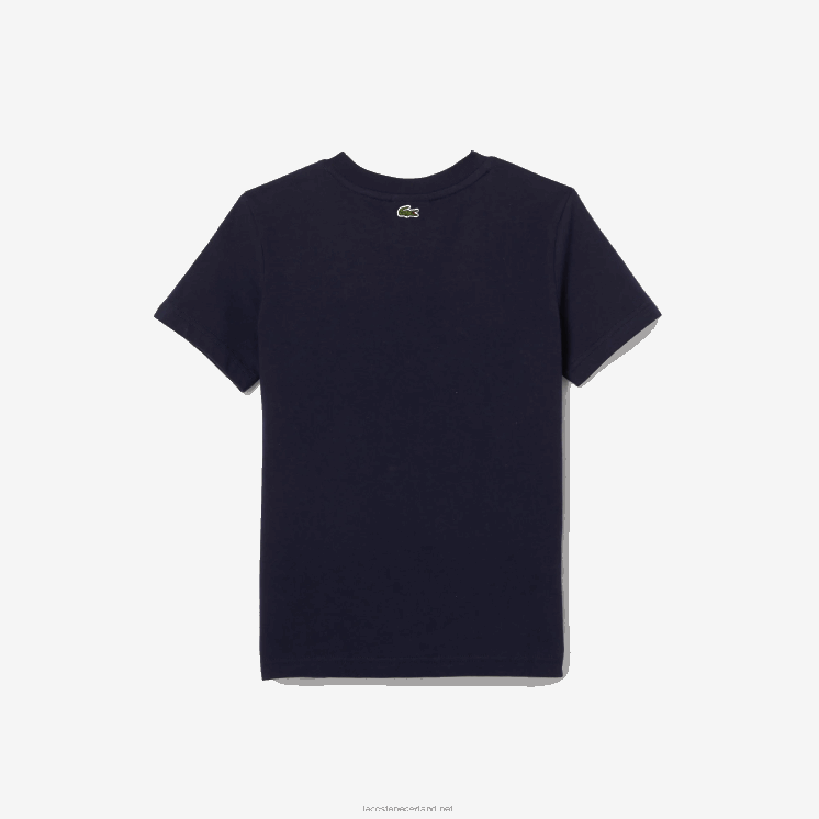 Lacoste T-shirt van katoenen jersey met contrasterend merk 0828H3134 marineblauw 166 kinderen