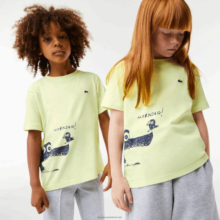 Lacoste T-shirt van katoenen jersey met krokodillenprint 0828H3161 geel 6gd kinderen