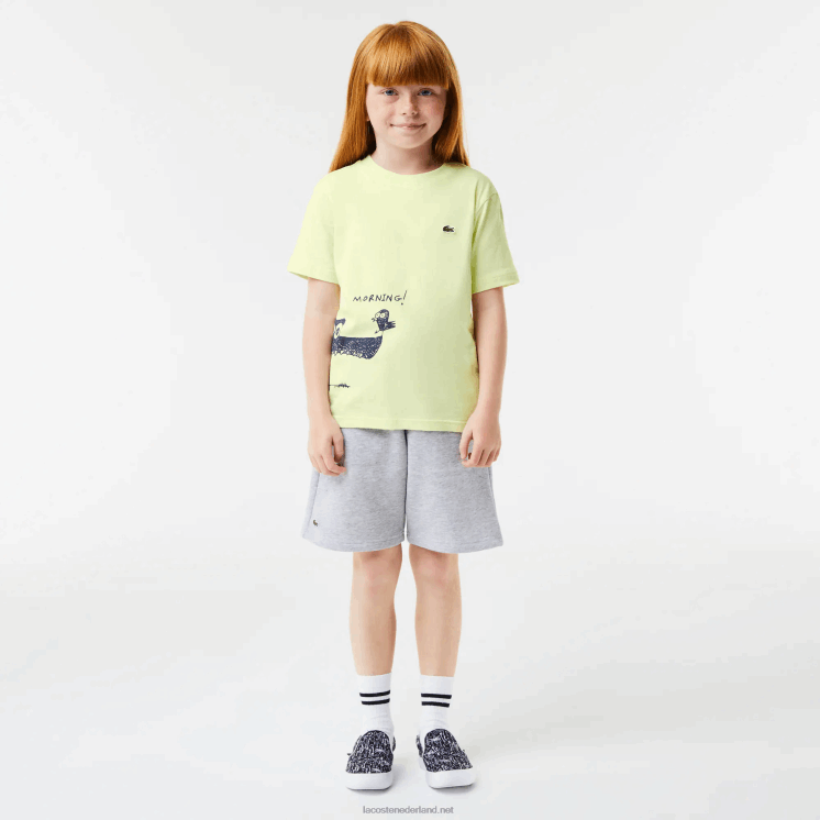 Lacoste T-shirt van katoenen jersey met krokodillenprint 0828H3161 geel 6gd kinderen
