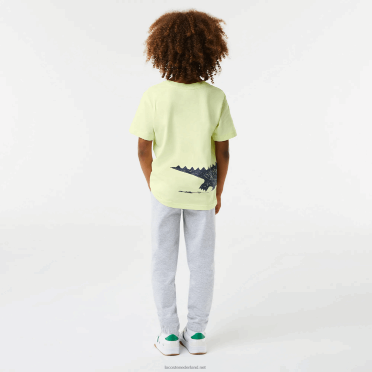 Lacoste T-shirt van katoenen jersey met krokodillenprint 0828H3161 geel 6gd kinderen