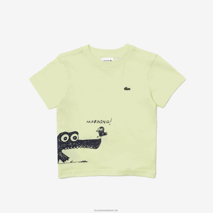 Lacoste T-shirt van katoenen jersey met krokodillenprint 0828H3161 geel 6gd kinderen