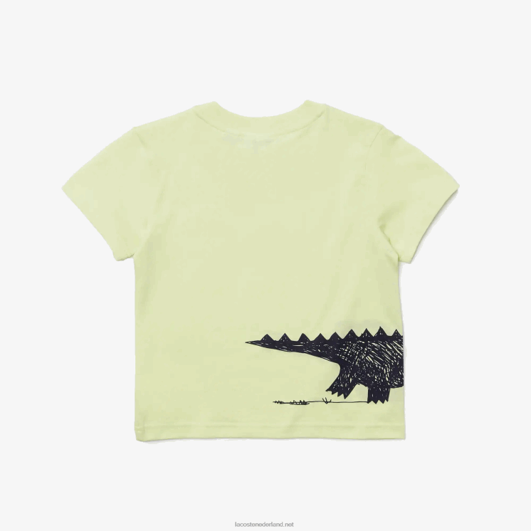 Lacoste T-shirt van katoenen jersey met krokodillenprint 0828H3161 geel 6gd kinderen