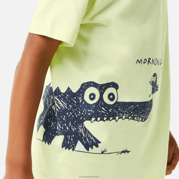 Lacoste T-shirt van katoenen jersey met krokodillenprint 0828H3161 geel 6gd kinderen