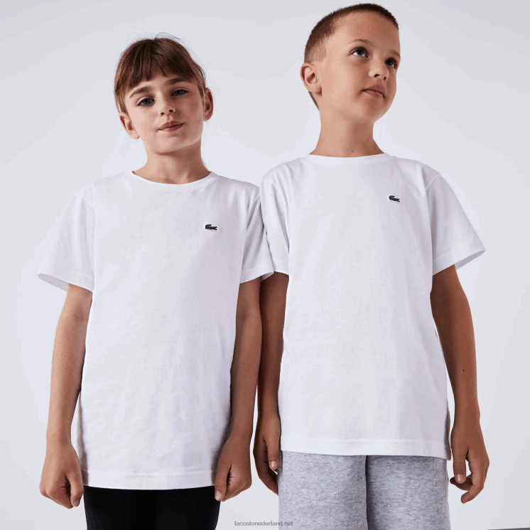 Lacoste T-shirt van katoenen jersey met ronde hals 0828H2996 wit 001 kinderen