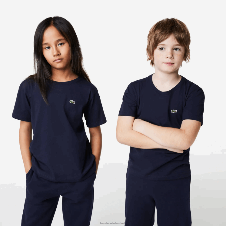 Lacoste T-shirt van katoenen jersey met ronde hals 0828H2998 marineblauw 166 kinderen
