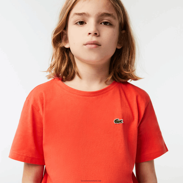 Lacoste T-shirt van katoenen jersey met ronde hals 0828H3022 oranje 02k kinderen