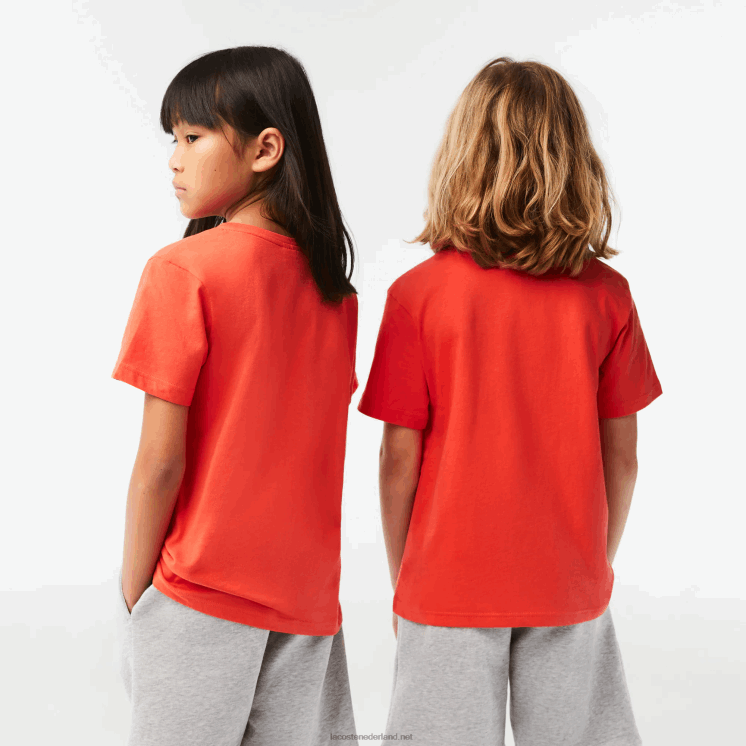 Lacoste T-shirt van katoenen jersey met ronde hals 0828H3022 oranje 02k kinderen