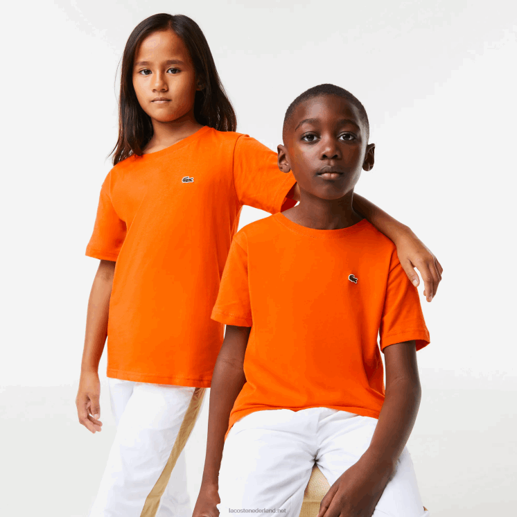 Lacoste T-shirt van katoenen jersey met ronde hals 0828H3177 oranje z4d kinderen