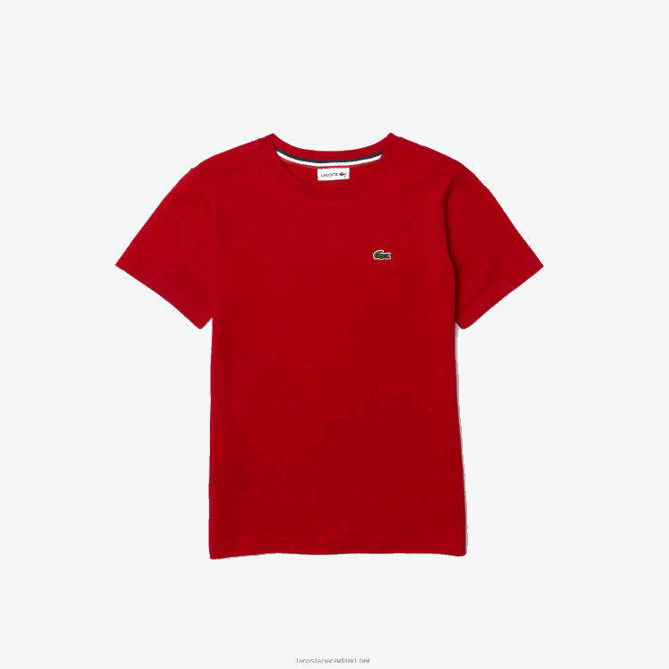 Lacoste T-shirt van katoenen jersey met ronde hals 0828H3178 rode kip kinderen