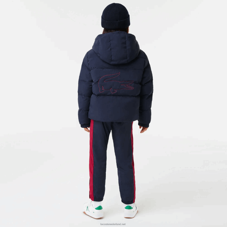Lacoste Tafzijde jack met krokodillenborduurwerk en capuchon 0828H3221 marineblauw rood 7st kinderen