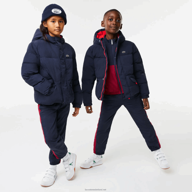 Lacoste Tafzijde jack met krokodillenborduurwerk en capuchon 0828H3221 marineblauw rood 7st kinderen