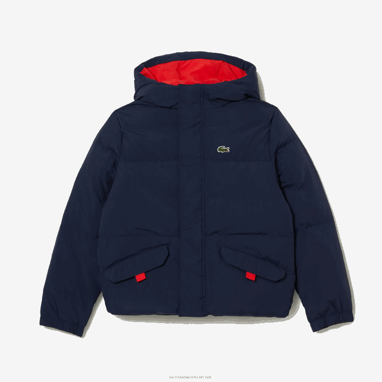 Lacoste Tafzijde jack met krokodillenborduurwerk en capuchon 0828H3221 marineblauw rood 7st kinderen