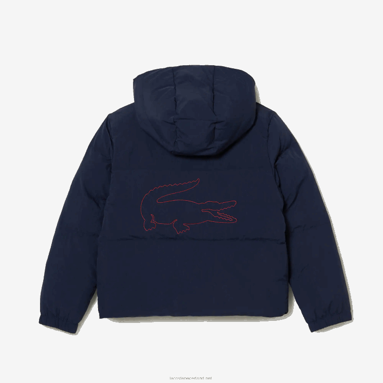 Lacoste Tafzijde jack met krokodillenborduurwerk en capuchon 0828H3221 marineblauw rood 7st kinderen