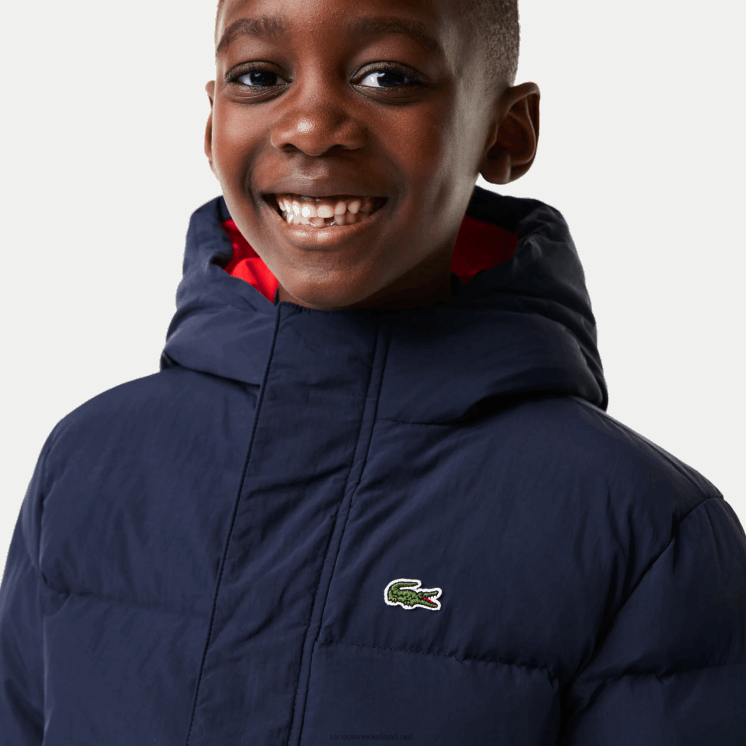 Lacoste Tafzijde jack met krokodillenborduurwerk en capuchon 0828H3221 marineblauw rood 7st kinderen