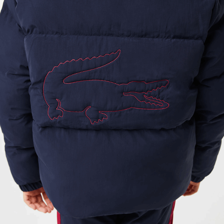 Lacoste Tafzijde jack met krokodillenborduurwerk en capuchon 0828H3221 marineblauw rood 7st kinderen