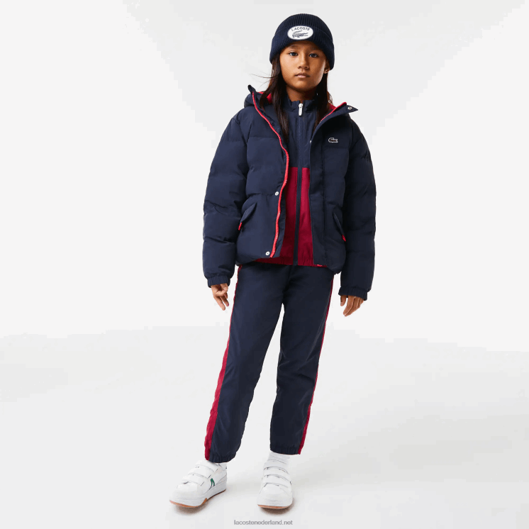 Lacoste Tafzijde jack met krokodillenborduurwerk en capuchon 0828H3221 marineblauw rood 7st kinderen