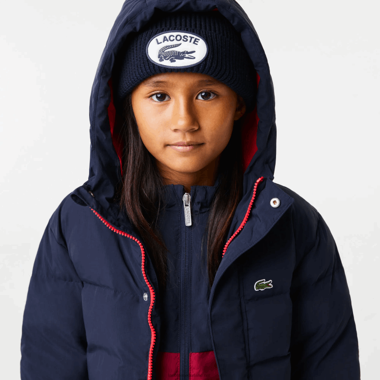 Lacoste Tafzijde jack met krokodillenborduurwerk en capuchon 0828H3221 marineblauw rood 7st kinderen