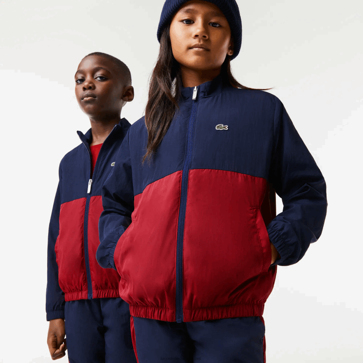 Lacoste colbert met hoge hals en colorblock 0828H3219 marineblauw bordeaux lub kinderen