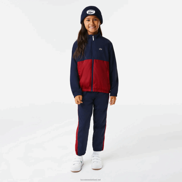 Lacoste colbert met hoge hals en colorblock 0828H3219 marineblauw bordeaux lub kinderen