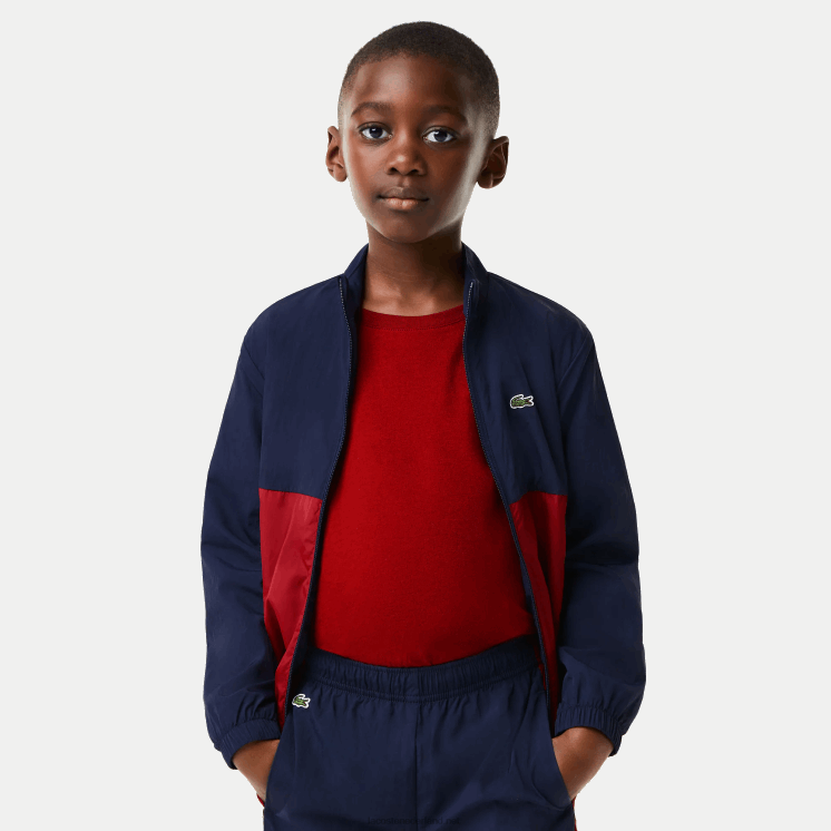Lacoste colbert met hoge hals en colorblock 0828H3219 marineblauw bordeaux lub kinderen
