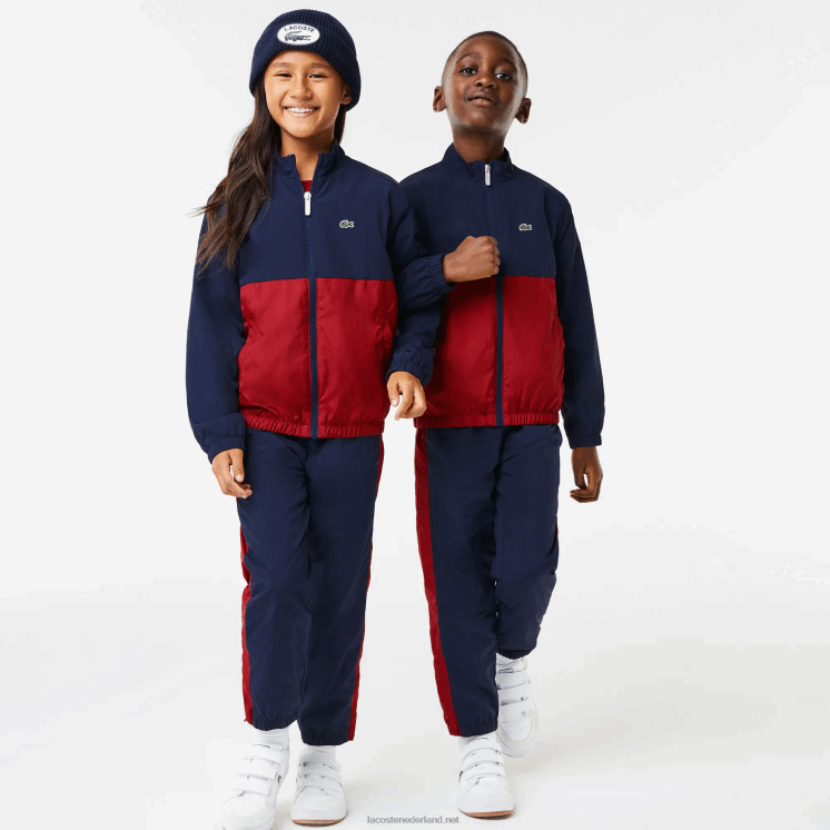 Lacoste colbert met hoge hals en colorblock 0828H3219 marineblauw bordeaux lub kinderen