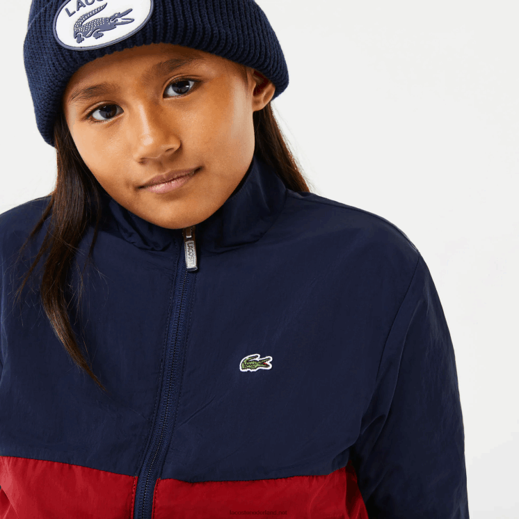 Lacoste colbert met hoge hals en colorblock 0828H3219 marineblauw bordeaux lub kinderen