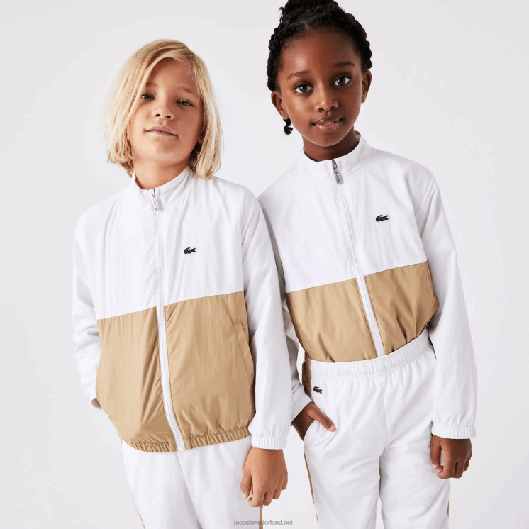 Lacoste colbert met hoge hals en colorblock 0828H3220 witbeige wn5 kinderen