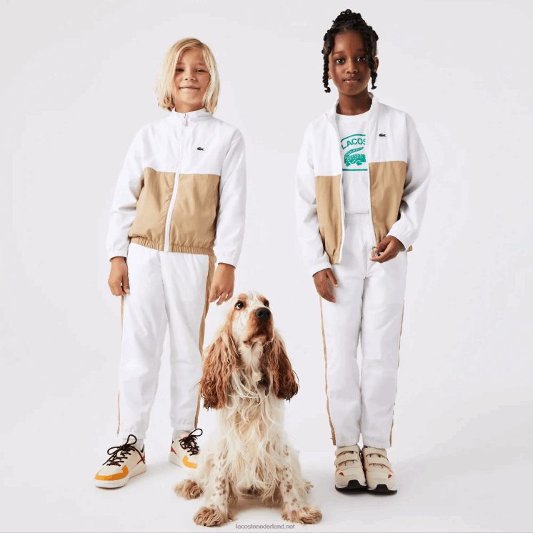 Lacoste colbert met hoge hals en colorblock 0828H3220 witbeige wn5 kinderen