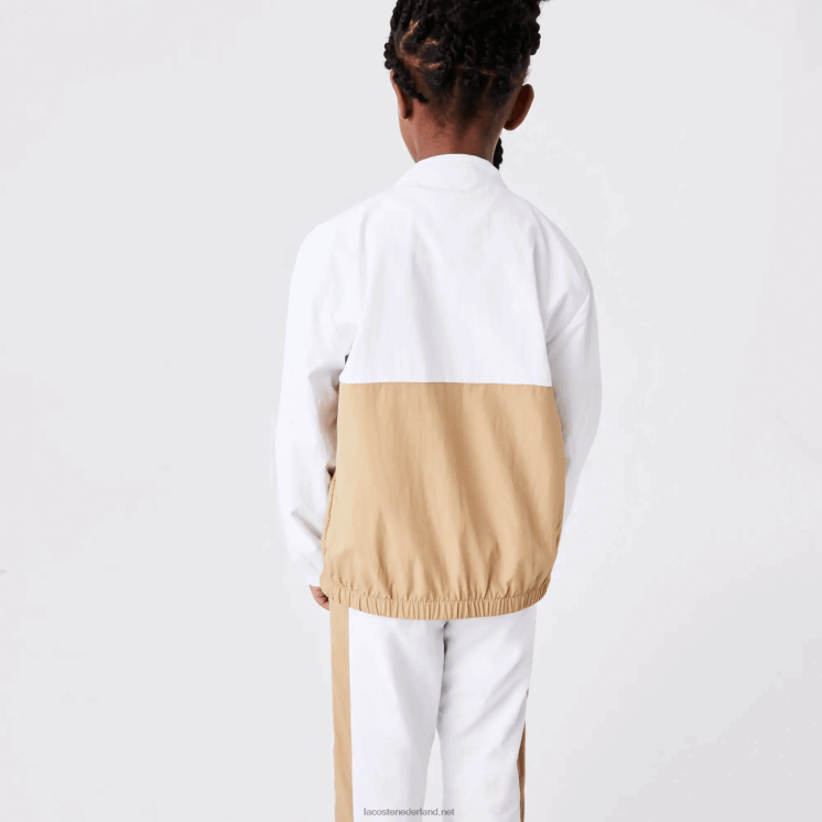 Lacoste colbert met hoge hals en colorblock 0828H3220 witbeige wn5 kinderen