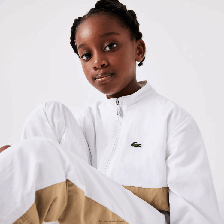 Lacoste colbert met hoge hals en colorblock 0828H3220 witbeige wn5 kinderen