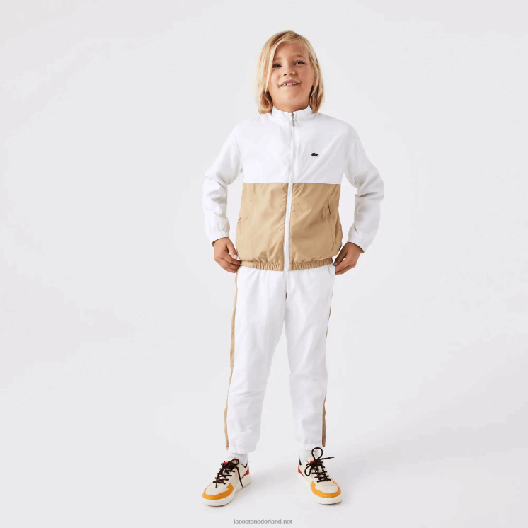Lacoste colbert met hoge hals en colorblock 0828H3220 witbeige wn5 kinderen