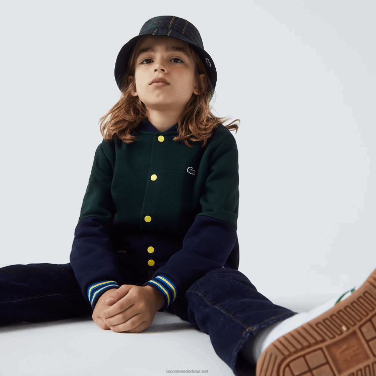 Lacoste gestreept varsityjack van biologisch katoen 0828H3247 marineblauw groen 7qk jongens