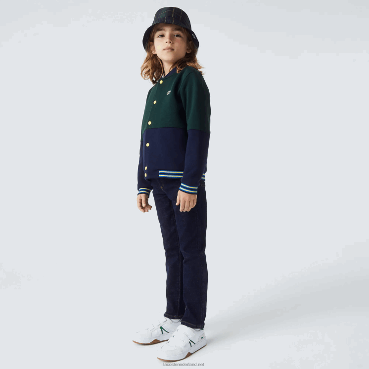 Lacoste gestreept varsityjack van biologisch katoen 0828H3247 marineblauw groen 7qk jongens