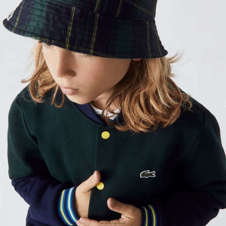 Lacoste gestreept varsityjack van biologisch katoen 0828H3247 marineblauw groen 7qk jongens