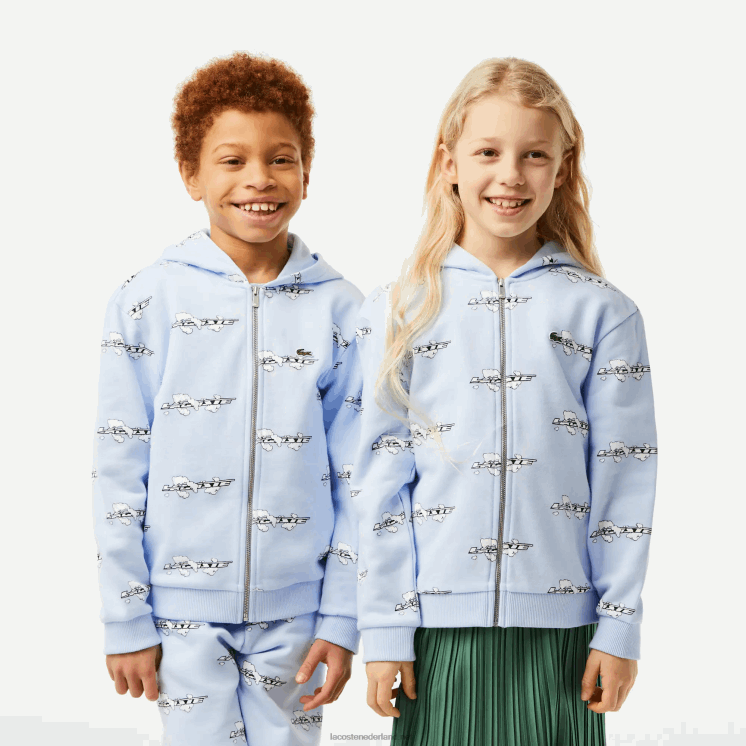 Lacoste hoodie van biologisch katoen met ritssluiting 0828H3063 lichtblauw t01 kinderen