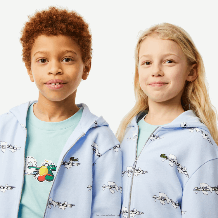 Lacoste hoodie van biologisch katoen met ritssluiting 0828H3063 lichtblauw t01 kinderen