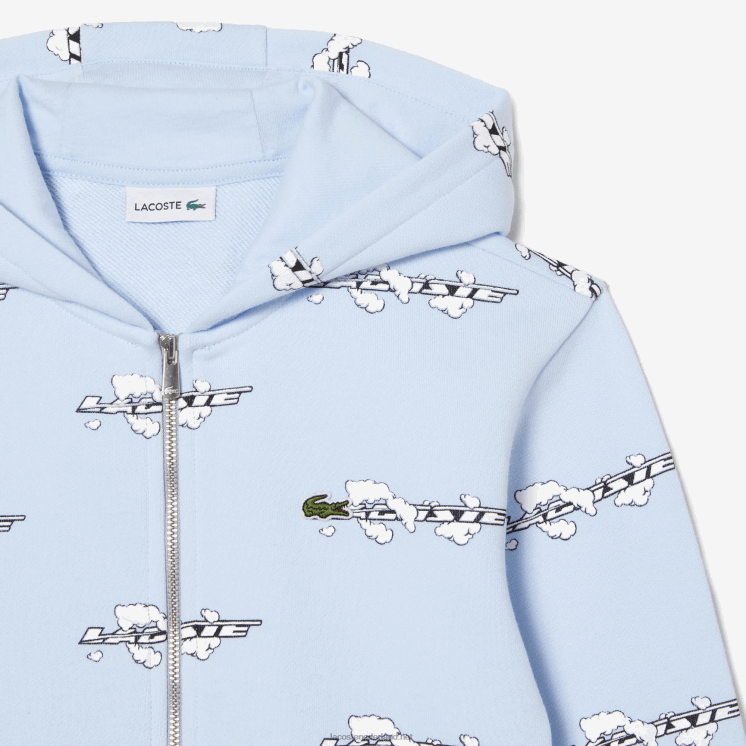 Lacoste hoodie van biologisch katoen met ritssluiting 0828H3063 lichtblauw t01 kinderen